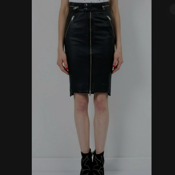 DIESEL REAL LEATHER STRETCH ZIP UP MOTO PENCIL SKIRT WORN 1X SIZE SMALL